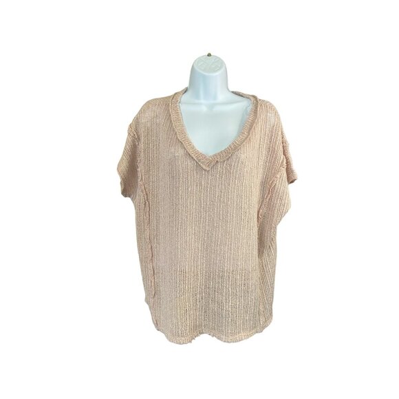 GeeGee Sweater Womens XL Beige Short Sleeve Loose Knit lighweight Minimalist - Picture 2 of 7